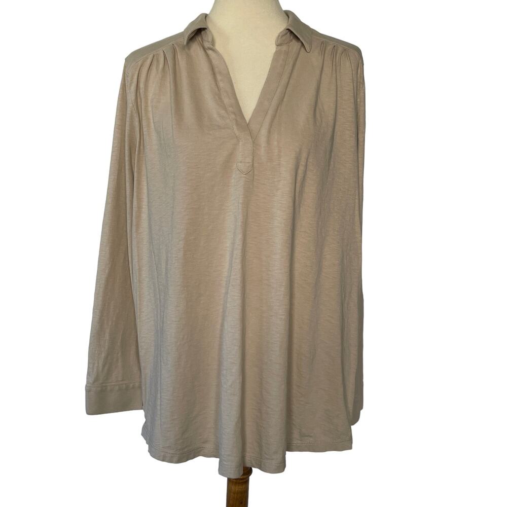 J.Jill Long Sleeve Knit Polo Shirt Basics Minimalist Capsule Cotton Size Large